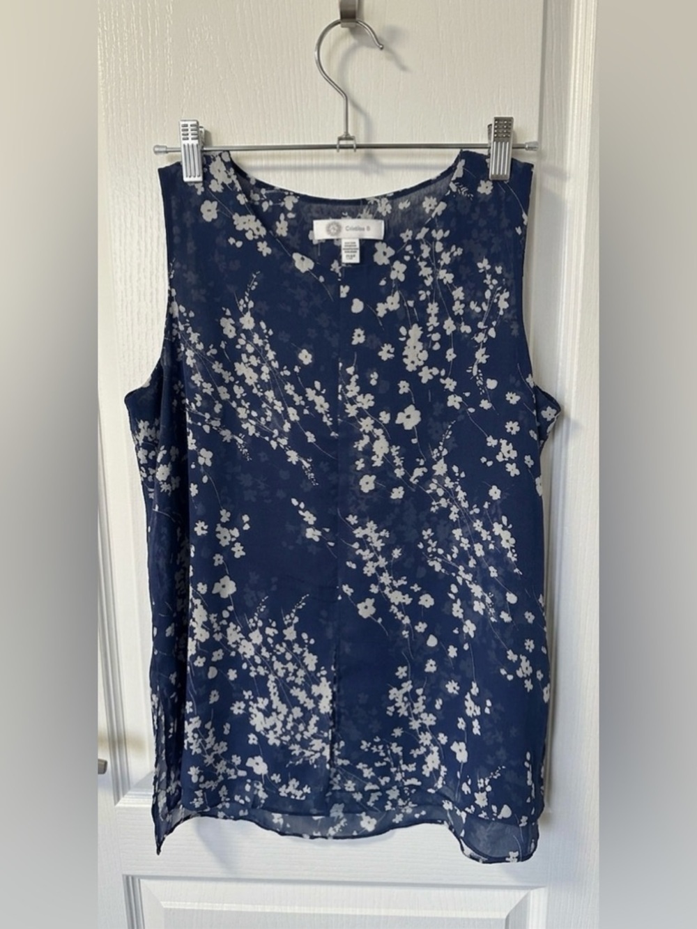 Christina B Navy Floral Sleeveless Blouse - Picture 2 of 2